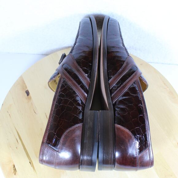 Johnston Murphy Loafer Men Size 10 Croc Embossed Leather Red Tassel Slip On Shoe - Picture 5 of 7